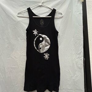 L.O.L. Vintage Black Tank Top with Silver Yin Yang 100% Cotton Sz XL NWNT